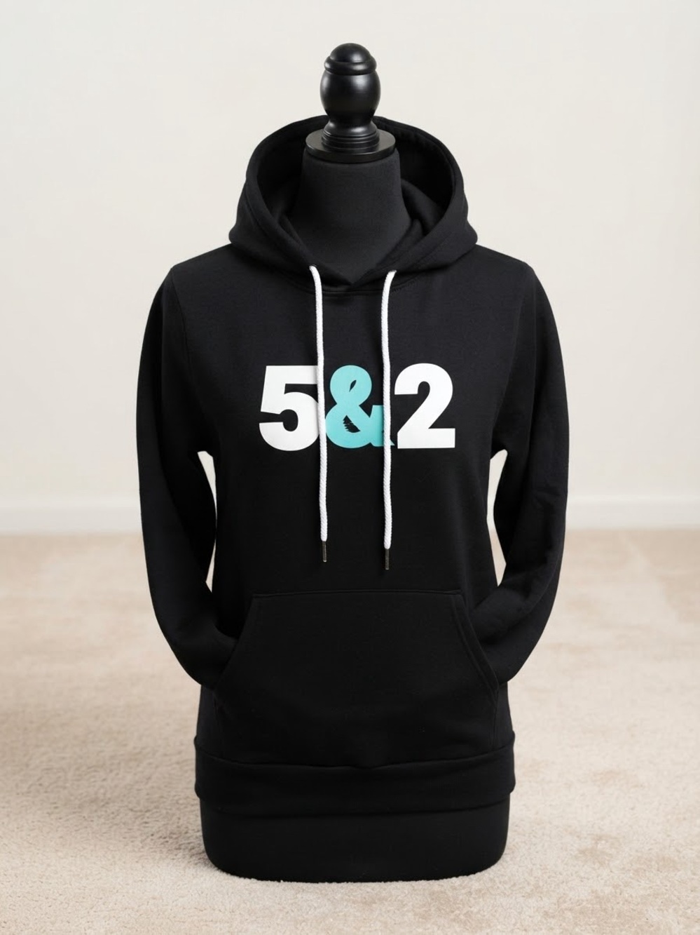 Men's Black Hoodie with Aqua Ampersand Graphic